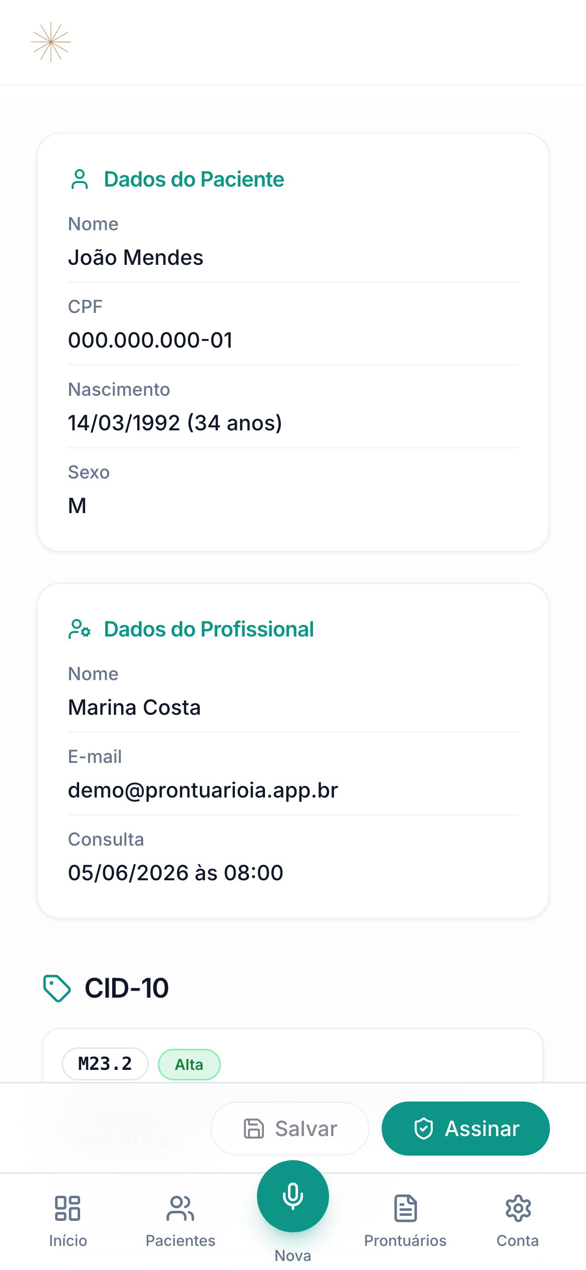 Prontuário no celular